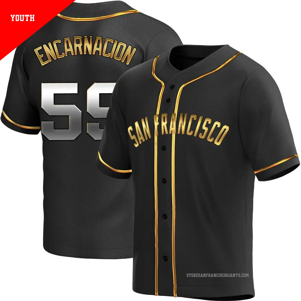 Youth ＃59 Jerar Encarnacion San Francisco Giants Gold Replica Black en Alternate Jersey